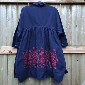 Mordenmiss 100% Cotton Embroidered A-Line Tunic Size L Button Front